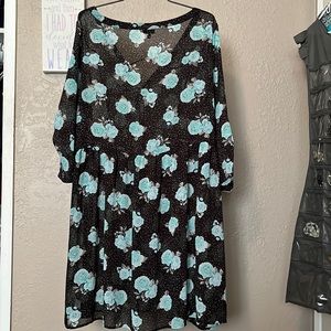 Torrid Size 3 Black and Blue Rose Dress